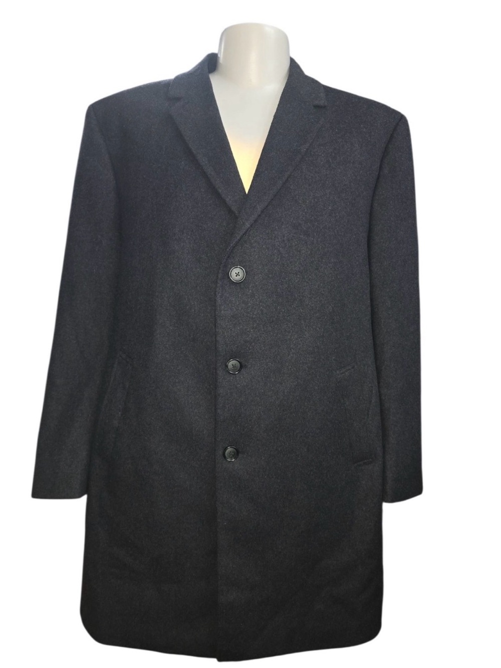 Jos A. Bank,Men's Charcoal Wool Blend Overcoat - Classic Single-Breasted Jacket